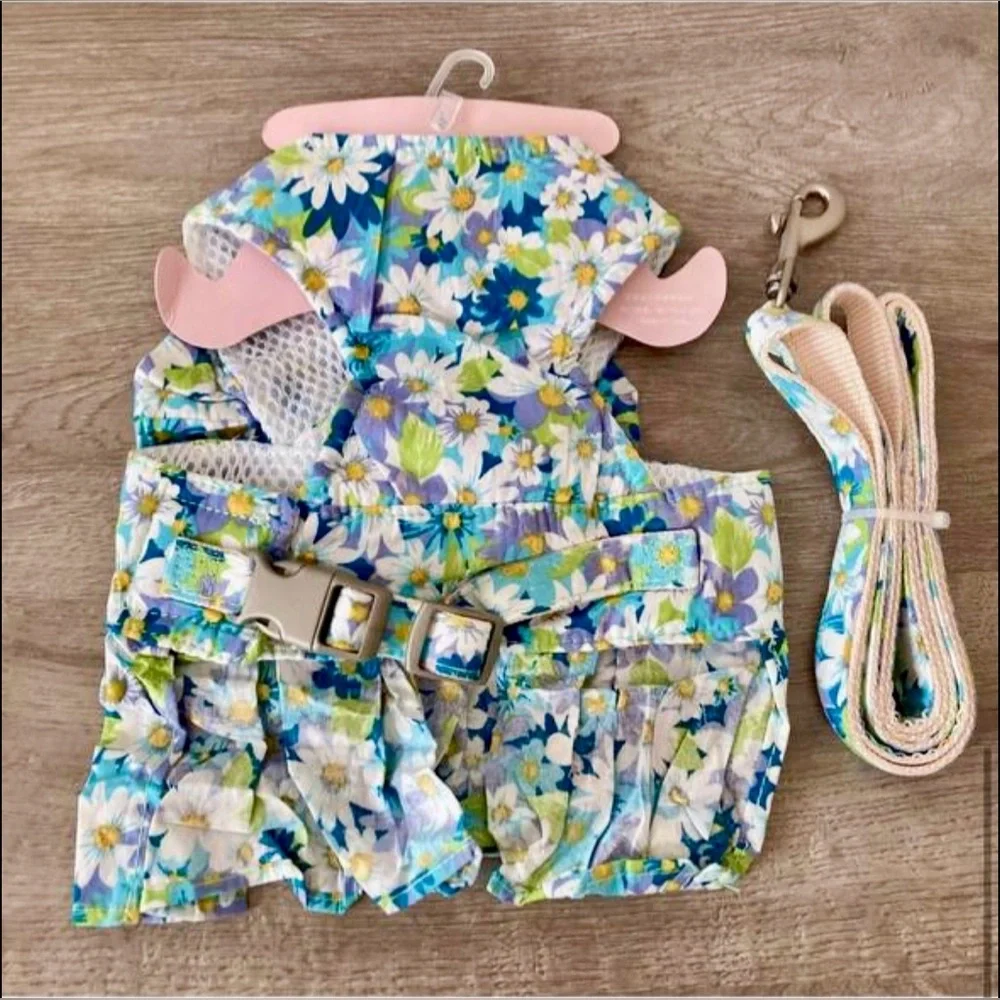 NWT Zichen Dress for Pet White Blue Purple Green with Leash